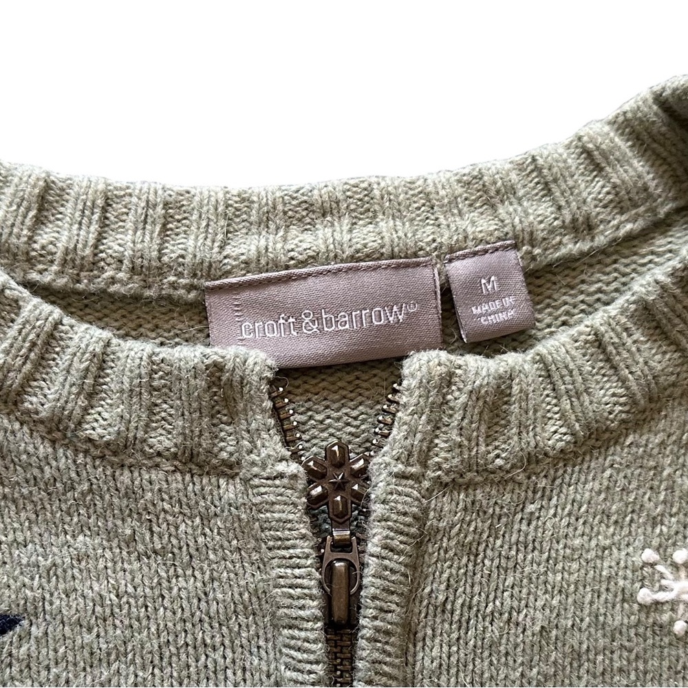 Croft & Barrow Women’s Medium Snowman Zip-Up Christmas Sweater - Picture 2 of 8